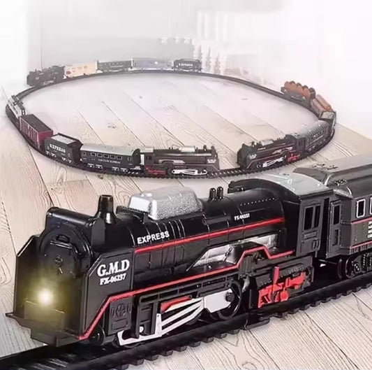 TTS Classical Railway Freight Train Toy Electric Christmas Train Track Set with Light Tracks Model Toys for Kids Gift Children