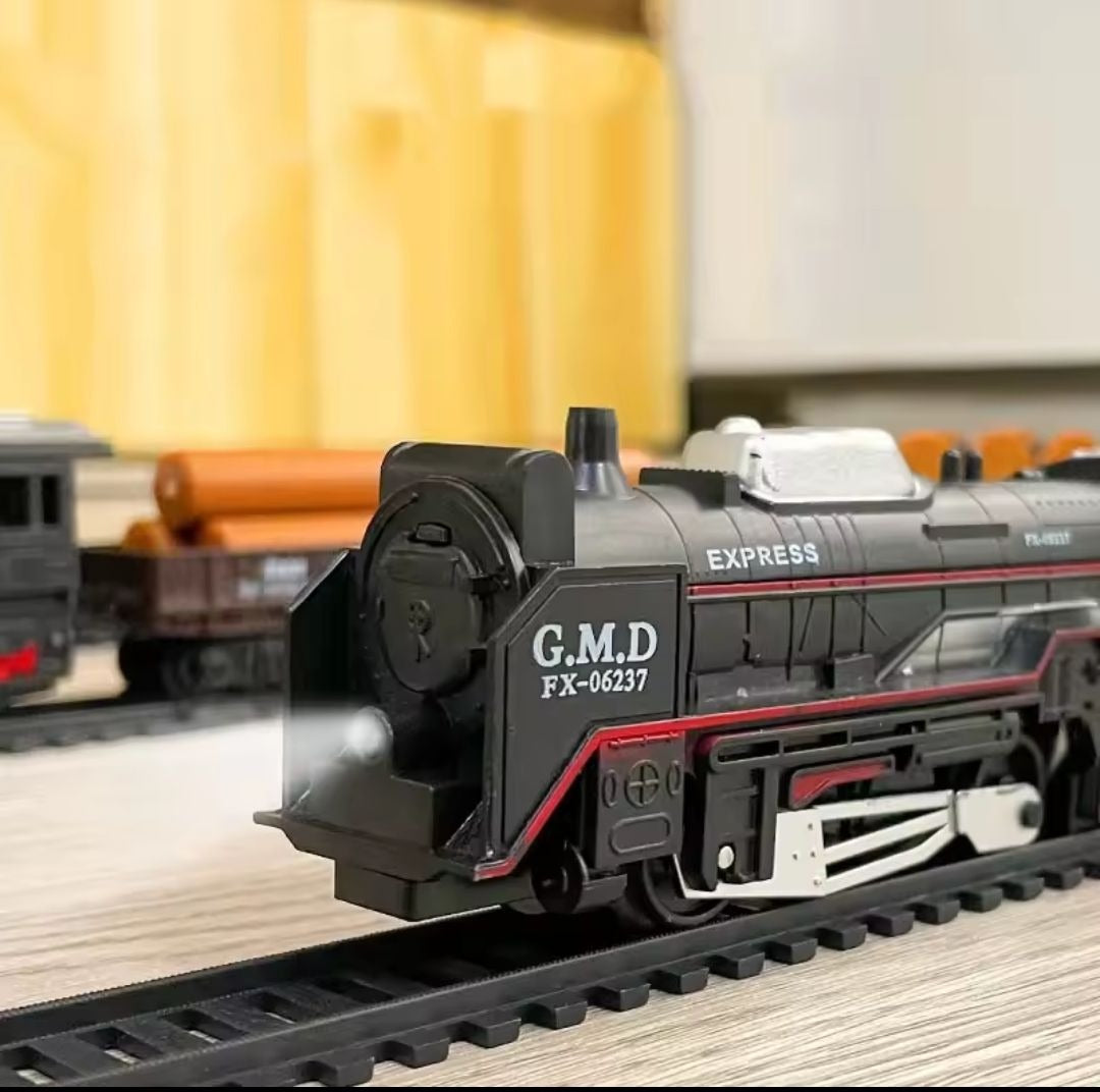 TTS Classical Railway Freight Train Toy Electric Christmas Train Track Set with Light Tracks Model Toys for Kids Gift Children
