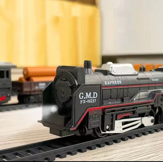 TTS Classical Railway Freight Train Toy Electric Christmas Train Track Set with Light Tracks Model Toys for Kids Gift Children