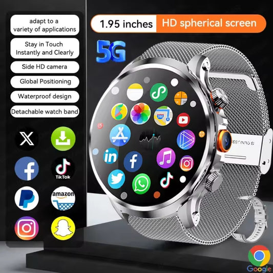 8GB+128GB RAM 5G/4G Smart Watch 1.95 inch AMOLED 1880mah Battery 500W Camera GPS WIFI Google APP Download Smartwatch Android 9.0